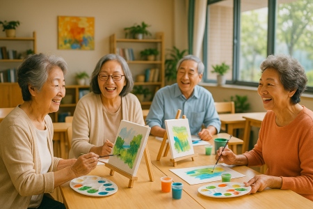 樂齡族參與社區繪畫課程，與朋友互動笑談，展現活力與學習熱情