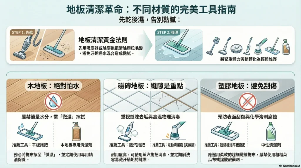 地板清潔 不同材質的工具