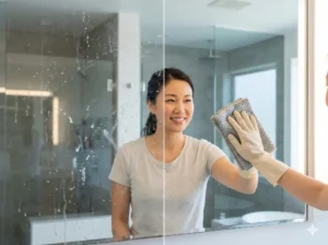 手動清潔工具魚鱗布：鏡子擦拭前後對比